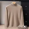 Suéter de cachemira 100% para hombre, estilo business casual, con cuello alto, de punto, color liso, camisa base de punto versátil