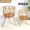 Vasos de Flores Trançados, Suportes de Flores de Rattan Sintético, Estantes de Chão com Pernas Altas, Cestas de Flores Trançadas de Bambu para Varanda, Artesanato de Rattan Feito à Mão para Interior