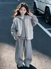 Conjunto Informal de Terciopelo para Niña Grande de Invierno Ropa Infantil Niñas Sudadera con Capucha Pantalones Informales Ropa Deportiva Conjunto de Dos Piezas