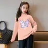Y2371# Camiseta de Manga Larga para Niña Ropa Casual de Terciopelo Joker para Niños Chaqueta Nueva de Otoño Camiseta Básica para Niños T