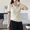 Top de punto para mujer de algodón puro acanalado, cuello polo, bloques de color estilo coreano, manga corta, nuevo modelo de verano, simple y estiliza, de longitud corta