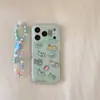Capa Fofa de Gato e Cachorro Nadando Maçã para Celular 17Promax Adequada para 16Pro Impressão de Camada Dupla 15Pro14Pr