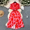Vestido Feminino Niche Estilo Leve Maduro Verão 2024 Novo Design Elegante Cintura Estampada Longo