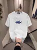 Camiseta Americana Estilosa Bad Boy de Algodão Puro Pesado com Estampa de Tubarão para Homens, Camiseta de Verão Gola Redonda Solta de Manga Curta
