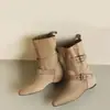 Botas Retro Maillard 2026 Nuevas Otoño/Invierno Versátiles Apilables Ocultas para Aumentar Altura Marrones Botas de Mujer Botas Cortas Vaqueras
