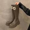 Botas Largas de Caña Alta con Suela Gruesa Inspiradas en Chanel de Estilo Nuevo de Principios de Otoño 2025 para Mujeres Petite, Botas de Montar Hasta la Rodilla que Aumentan la Altura y Estilizan