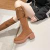 Botas Largas de Mujer 2025 Otoño e Invierno Nuevas Botas de Montar de Tacón Alto de Tubo Alto Gamuza Casual Ajustadas Largas