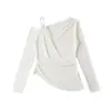 Camiseta Sexy de Manga Larga con Torsión en un Hombro para Mujer, Estilo Pura Pasión, Dobladillo Asimétrico, Top de Cintura Off-Shoulder, Camisa Base Estilo Western