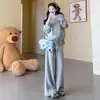 Moda Gestante Outono/Inverno 2026 Novo Estilo Conjunto Top e Calça Conjunto de Duas Peças Outono Tendência Mamãe Gravidez Outfit de Alto Padrão