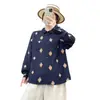 Colección Primavera 2026: Camisa de Manga Larga Bordada Acolchada Estilo Artístico para Mujer, Top Casual Adelgazante de Botones al Frente Venta al por Mayor
