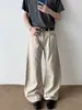 Jeans Americano Retro Plissado Cleanfit com Barra Curva Desgastado para Homens, Calça Versátil Tendência de Primavera e Outono Reta com Barra Flare
