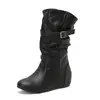 Hebilla de cinturón estilo europeo y americano, botas de moda de punta redonda con aumento interno de altura, botas de mujer de talla grande hasta la pantorrilla, comercio exterior transfronterizo dropshipping 13-3
