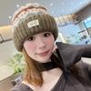 Chapéu de Tricô Jacquard Escandinavo Feminino Outono e Inverno Etiqueta de Tecido Estilo Fair Isle Retrô Atmosfera Coreana Chapéu Quente para Frio Chapéu de Lã