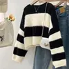 Suéter de punto holgado de nuevo diseño, suave y cómodo, a rayas de bloques de color transfronterizos, suéter de punto de otoño 2026 para mujer