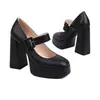 Talla 35-43 Zapatos de Plataforma Impermeables con Tacón Alto y Hebilla para Mujer Transfronterizos, Color Sólido, Tallas Grandes para Mujer, Tacón Cuadrado, Punta Redonda, Zapatos de Salón para Mujer