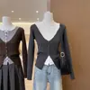 Item Popular de Alta Qualidade das Treze Linhas de Guangzhou ~ Conjunto de Duas Peças Feminino de Outono em Tricô Cor Café com Gola Redonda, Mangas Longas, Modelagem Slim