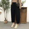 Pantalones Casuales de Algodón Lavado Vintage de Cintura Alta para Mujer, Nuevo Estilo Primavera y Otoño, Corte Holgado, Adelgazante, Elástico, Engrosado, Pantalones Harem Cónicos, Pantalones Largos
