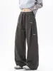 Pantalones de chándal grises con estampado de flores blancas americanas, plisados, de hoja curva, para hombre, otoño, High Street, Cleanfit, pantalones casuales, marca de moda, versátiles, de pierna ancha