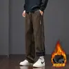 Pantalones de Pana para Hombre con Forro Polar para Otoño/Invierno, Estilo Ins, Gama Alta, Cool Desaliñado, Pantalones Deportivos, Pierna Recta Holgada Pierna Ancha Casual Largos