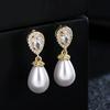 Pendientes elegantes de perla y circón con diseño de moda japonesa y coreana de Elle Mosha, pendientes de banquete nobles de invierno con sentido del diseño para mujer.