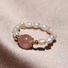 Nuevo Anillo de Perla Natural para Mujer Sencillo Moda Cristal Fresa Turmalina Zircón Anillo Explosivo Joyería de Puesto al Por Mayor