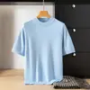 Nuevo suéter de punto de manga corta de color liso, cuello medio alto, de punto, para hombre, de otoño e invierno, estilo casual holgado, camisa base de talla grande