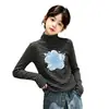 Otoño/Invierno 2026 Terciopelo Alemán para Niñas Cuello Semi Alto Camiseta Base de Manga Larga Rayada Cálida Doble Cara Cepillada Moderna