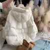 Jaqueta Curta de Algodão com Capuz Off-White para Mulheres, Novo Estilo Inverno 2026, Casaco de Algodão de Inverno, Jaqueta Quente Acolchoada de Algodão