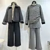 Sudadera de Raya Estilo Coreano con Felpa Bucle para Mujer, Holgada y Versátil, Adelgazante, Bloqueo de Color, Suéter Básico Casual de Cuello Redondo para Invierno