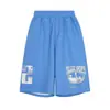 Calça Casual Cropped com Estampa de Letras Estilo Retrô Americano Desgastado para Homens e Mulheres Perna Larga Solta Cintura Elástica Esportiva Calça de Comprimento Médio Tendência