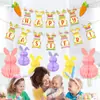 Banderines Decorativos para Fiesta de Pascua Transfronterizos, Adornos Colgantes de Panal de Conejo 3D, Banderines y Guirnaldas de Conejito de Pascua