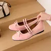 Sapatos femininos elegantes de bico quadrado com laço, novo estilo de verão 2026, versáteis com saias, sapatos Mary Jane de tira rasa