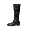 Nuevo estilo de otoño e invierno para un look de pierna espectacular~ Botas largas de moda con punta redonda, hebilla elegante y tacón grueso para mujer, botas de montar de caña alta