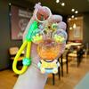 Chaveiro de copo de chá de leite com bolhas brilhantes de óleo pingente fofo de areia movediça líquida acessórios para mochila pequenos presentes atacado