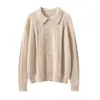 Suéter de Cachemira para Mujer 100% Cachemira Pura Otoño e Invierno Cuello Solapa Jersey Color Sólido Trenzado Retro Adelgazante Tejido Cálido