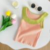 Colete de Verão para Meninas Estilo Western para Bebê Infantil Personalizado Moderno Coreano Bloco de Cores Gola de Boneca Cor Doce Fresco Suéter Tricotado