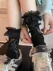 Meias de Renda com Laço Miu para Mulheres, Meia-Calça Fina de Renda Branca com Babados Estilo Ballet para o Verão Combinadas com Mary Janes