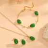 Colgante Oval de Acero Inoxidable con Galvanoplastia al Vacío Transfronterizo Versátil Set de Collar Pulsera Pendientes Ojo de Gato para Mujeres