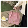 Bolsa de Ombro de Veludo Cotelê Tendência para Mulheres 2026 Grande Capacidade Bolsa de Mão Casual Estilo Coreano Bolsa de Mão Desenho Animado Estudante