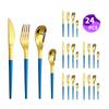 Venta caliente transfronteriza vajilla de acero inoxidable Serie Luna Creciente Cuchillo, tenedor y cuchara occidentales para 6 personas juego de 24 piezas traje de caja de color