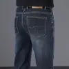 Jeans casuales de corte 3D para hombre, de tiro alto, corte holgado, elásticos, cálidos, de fibra proteica de lana, corte recto ajustado