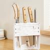 Tabla de cortar de cocina Soporte para cuchillos Almacenamiento de cuchillos Estante de almacenamiento para tapas de ollas y cuchillos Cuchillo de cocina Estante integrado Soporte para cuchillos de pared