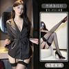 Gata Astuta Secretária Roupa Íntima Sexy Camisa Listrada Profissional Feminina Longa Preta Puro Desejo Top Cintura OL Top