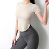 Ropa de Yoga para Mujer con Hilo con Almohadilla en el Pecho Top Deportivo de Media Manga para Mujer Verano Running Mallas Camiseta Deportiva de Manga Corta de Secado Rápido