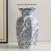 Vaso de cerámica vintage de estilo chino de alta gama azul y blanco para entrada, adorno de decoración para arreglo floral de sala de estar, para flores hidropónicas