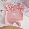 Camiseta básica de verano para niños estilo coreano linda con cuello de encaje 25 Nueva niña manga corta con volantes chaleco de punto camiseta muñeca