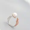 Joyería de Plata Nafuge al por Mayor Anillo de Plata Incrustado con Perla Natural de Agua Dulce Anillo de Plata de Ley 925 con Baño de Oro Pájaro Moda
