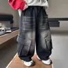 Pantalones de Mezclilla Suave para Niños Otoño Nuevo Estilo Modernos Geniales Pantalones Cargo Pantalones Largos de Calle Guapos para Niños Pantalones Rectos para Bebés Niños