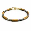 Pulseira com Fecho Lagosta e Corrente Extensora, Contas Espaçadoras Cilindricas de Pedra Natural Lápis Lazúli e Olho de Tigre, Mais Vendido Internacional da Amazon
