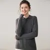 Polo com Zíper Meio Gola Tricô de Caxemira Tricô de Manga Longa Feminino Pulôver Tricô Camisa Casual Solta Tricô Base para Mulheres